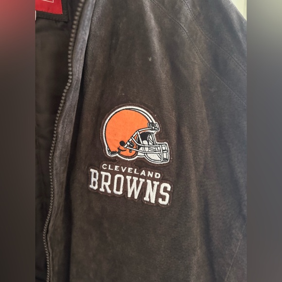 RARE Y2K VTG BY NFL CLEVELAND BROWNS MEN'S 100% LEATHER SUEDE JACKET XXL - Picture 7 of 9